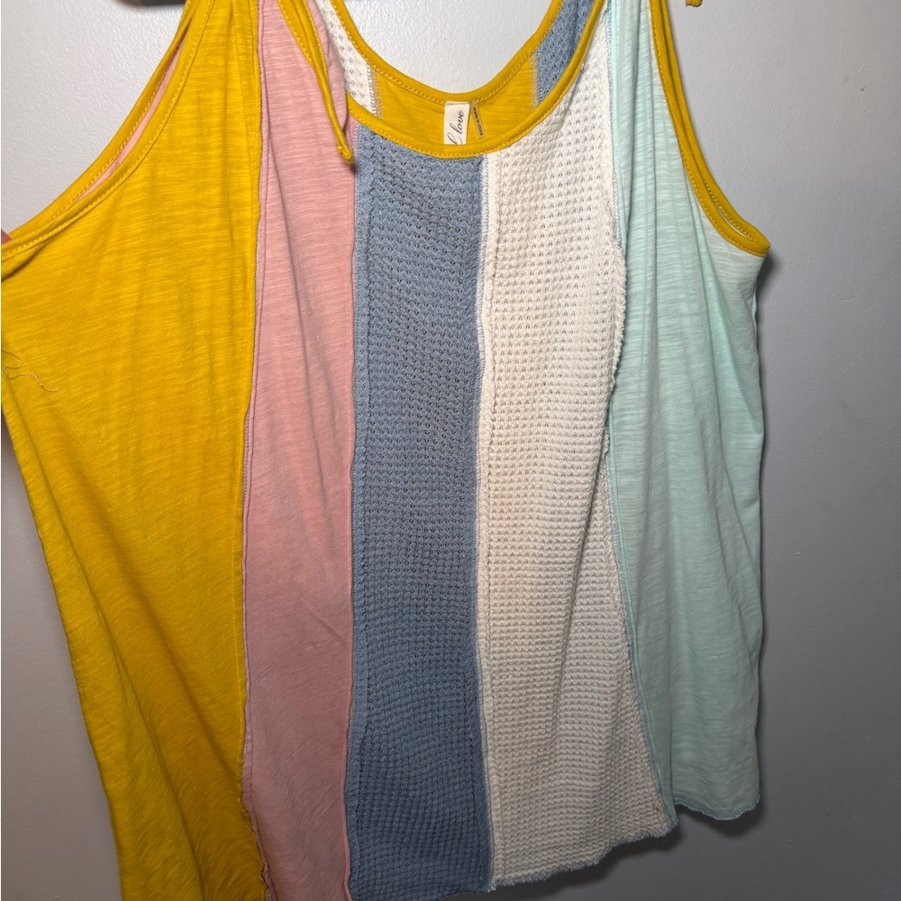 Striped Tie-Shoulder Tank Top in Mustard, Pink, Blue, Cream, Mint - Picture 2 of 7